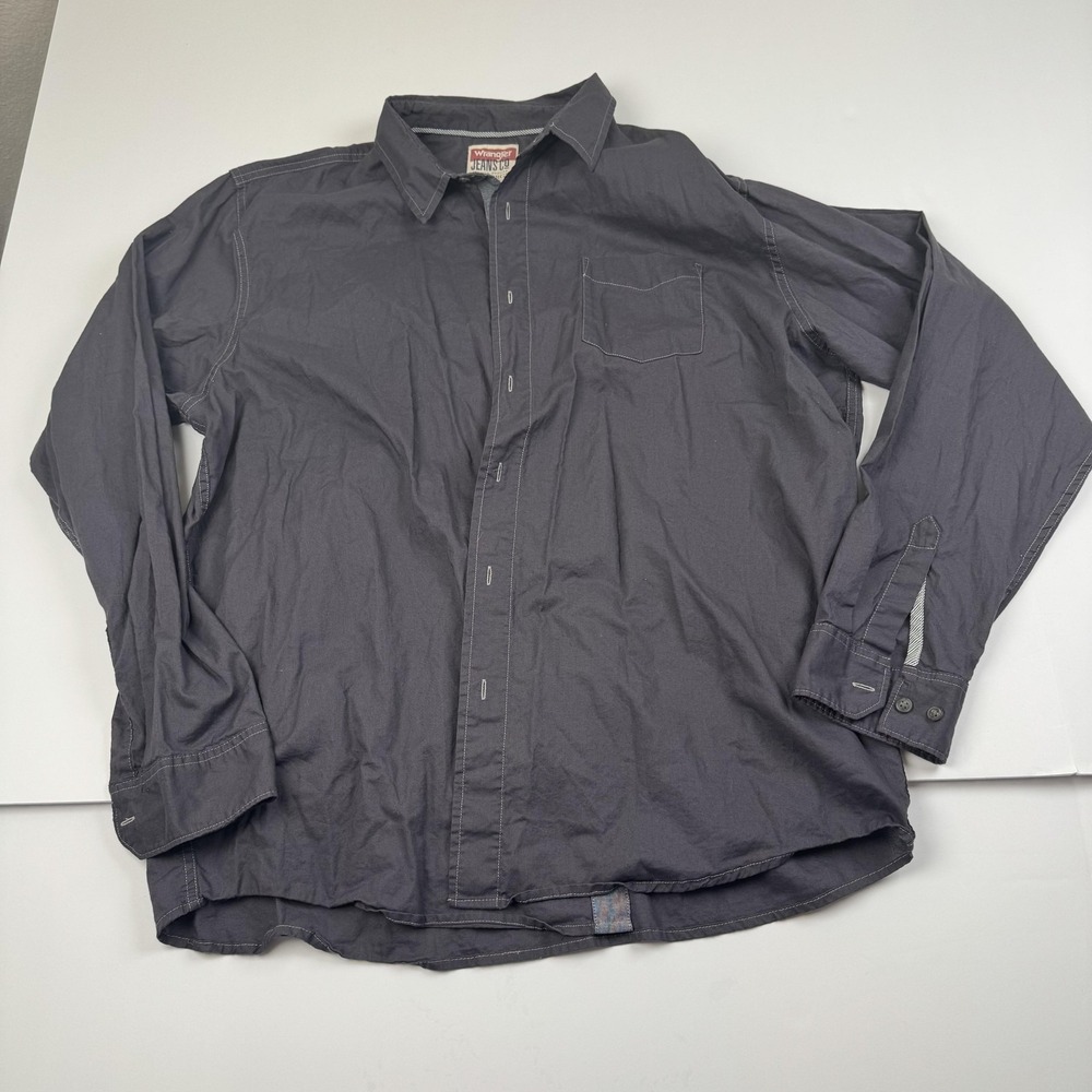 Wrangler Jeans Co Shirt Mens 2XL Gray Long Sleeve Button Front NLB1GHD